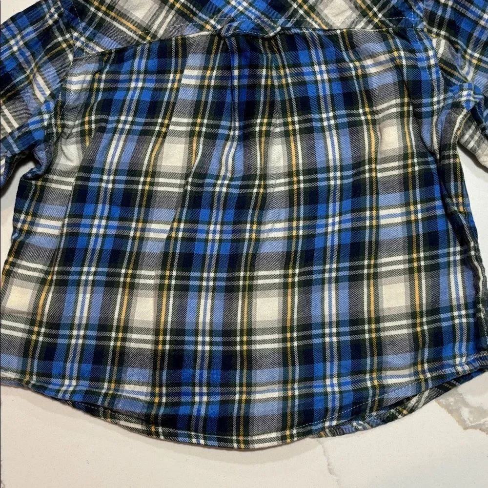 The Children’s Place Boys Blue Flannel Plaid Button Down Dress Shirt 6-9 Months